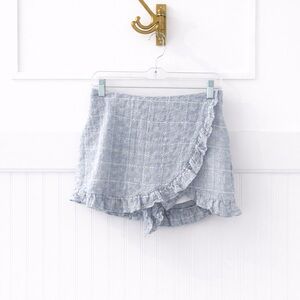 Altar'd State Pale Blue Floral Eyelet Wrap Skort with Ruffle Trim